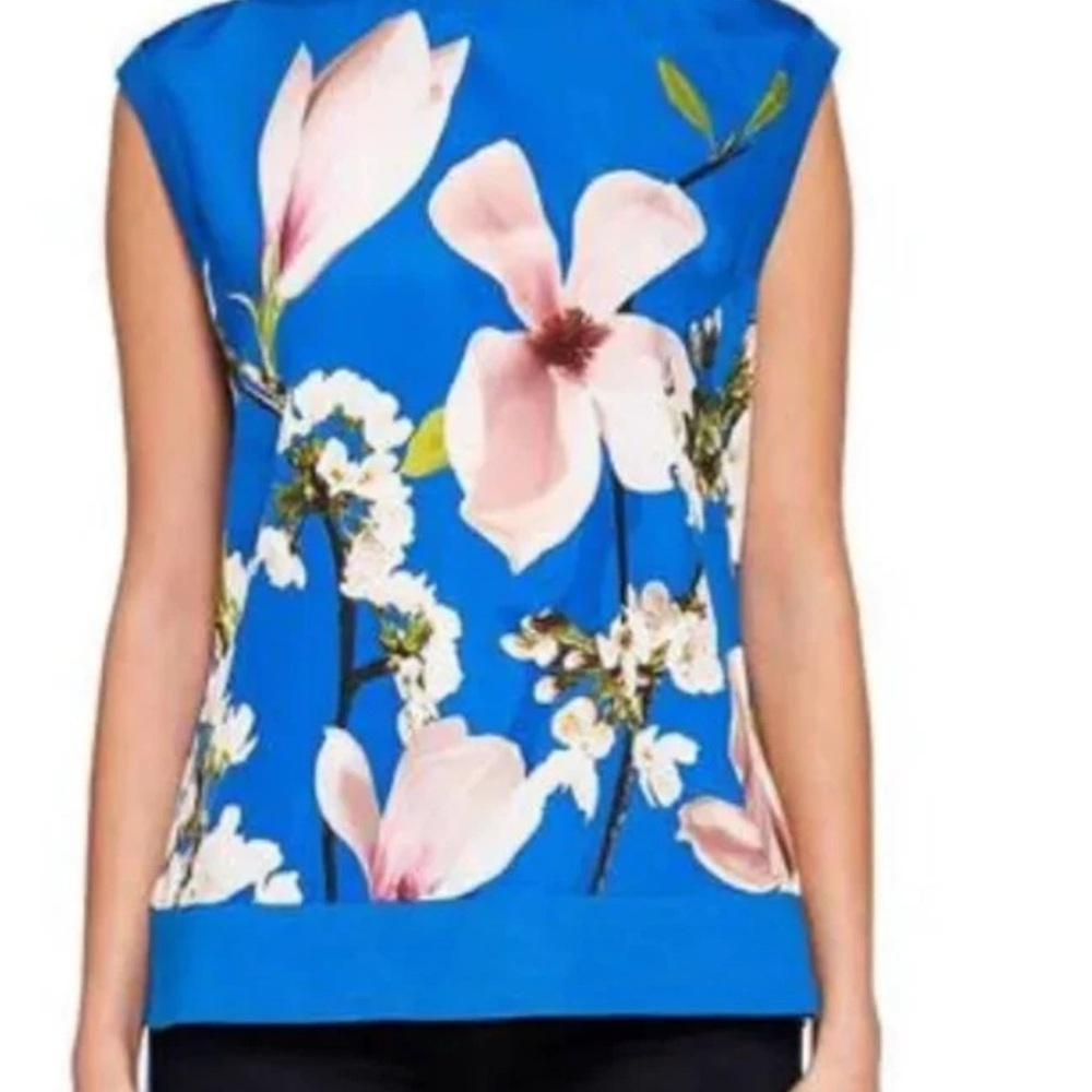 Ted Baker London Royal Blue Floral Cap Sleeve Shell